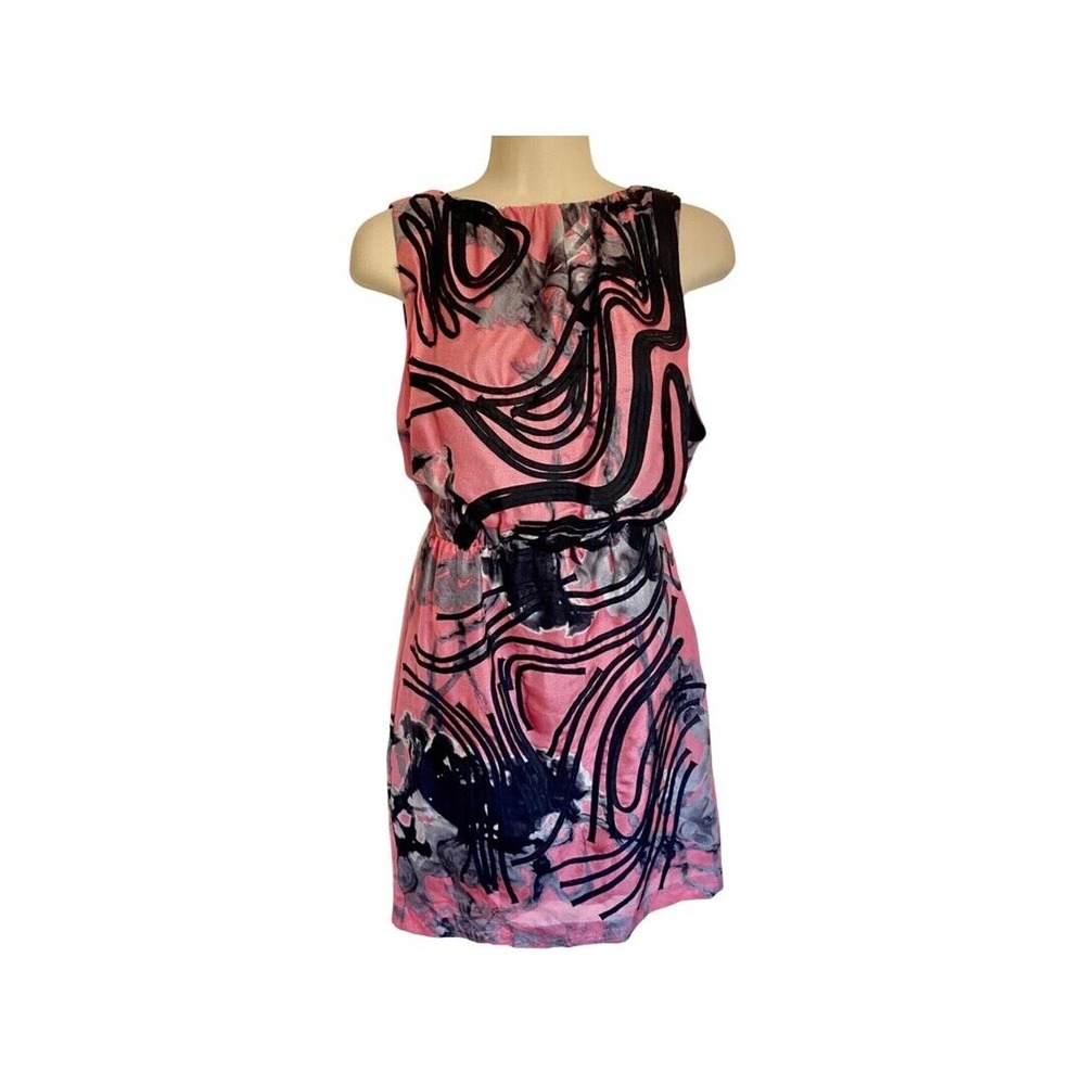 ROBERT RODRIGUEZ Pink & Black Cocktail Lined Silk Cocktail Dress SZ 2 MSRP $325